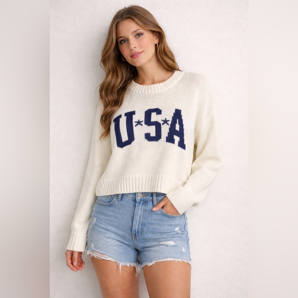 Grayson Threads USA Knit Sweater XXL Cream Cropped